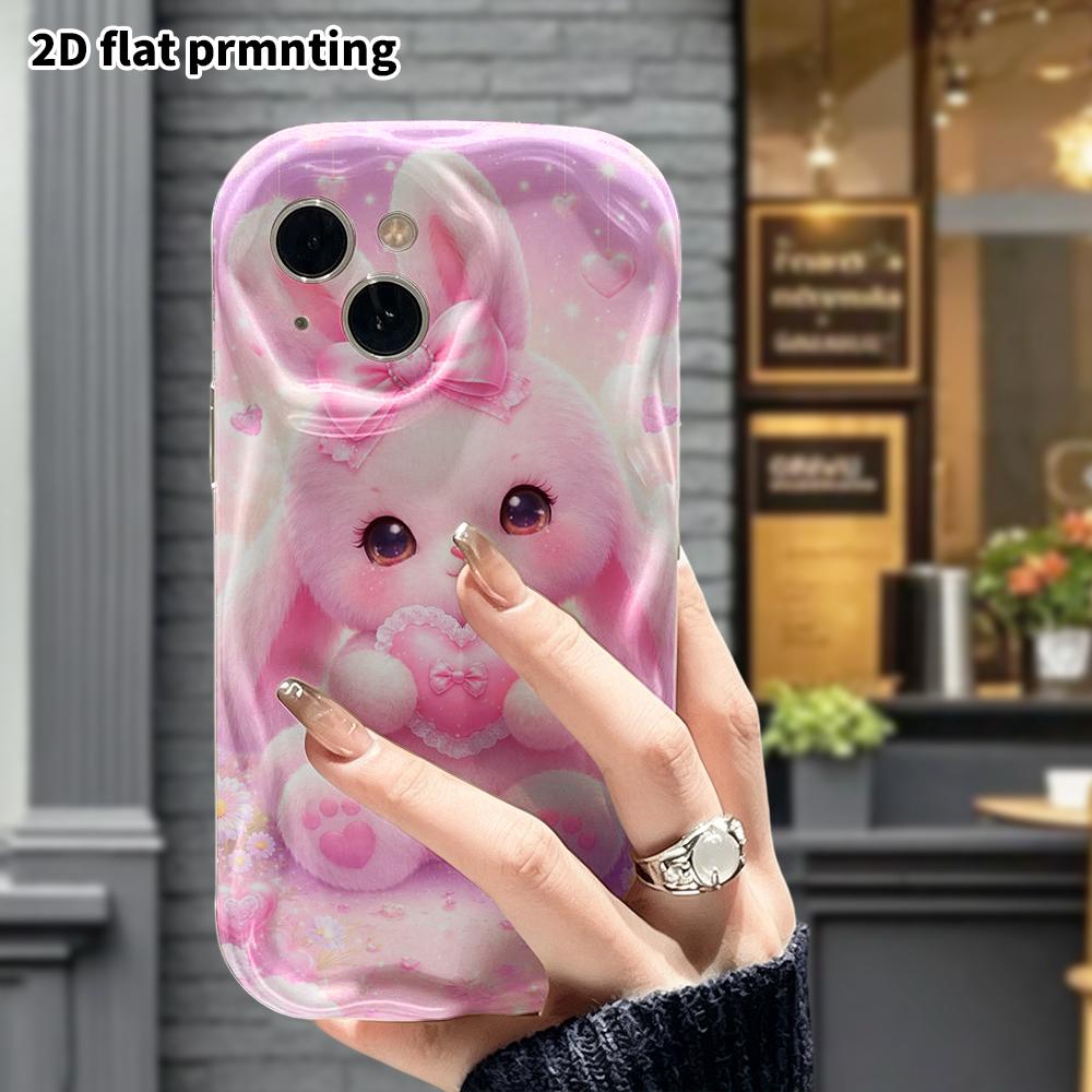 Phone Case: 2D Flat Design Suitable for iPhone 18 17 16 15 14 13 Pro Protective Case, Pink Floppy-eared Bunny, Perfect Christmas and Halloween Holiday