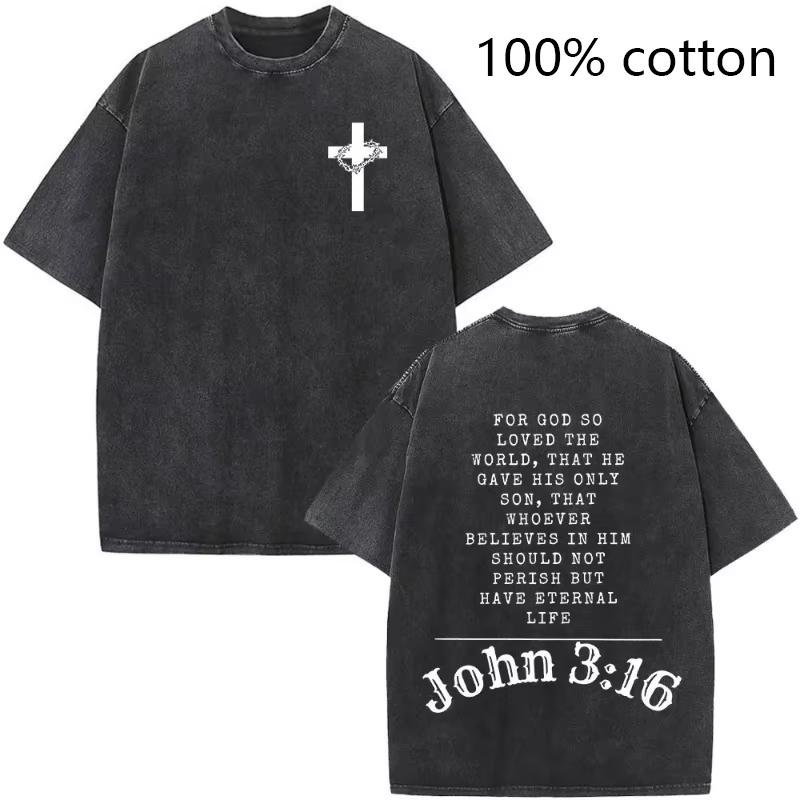 Christian Jesus Bible Verse Washed T-shirts Men's Women Fashion Vintage Oversized T Shirts Harajuku Cotton Short Sleeve T-shirt