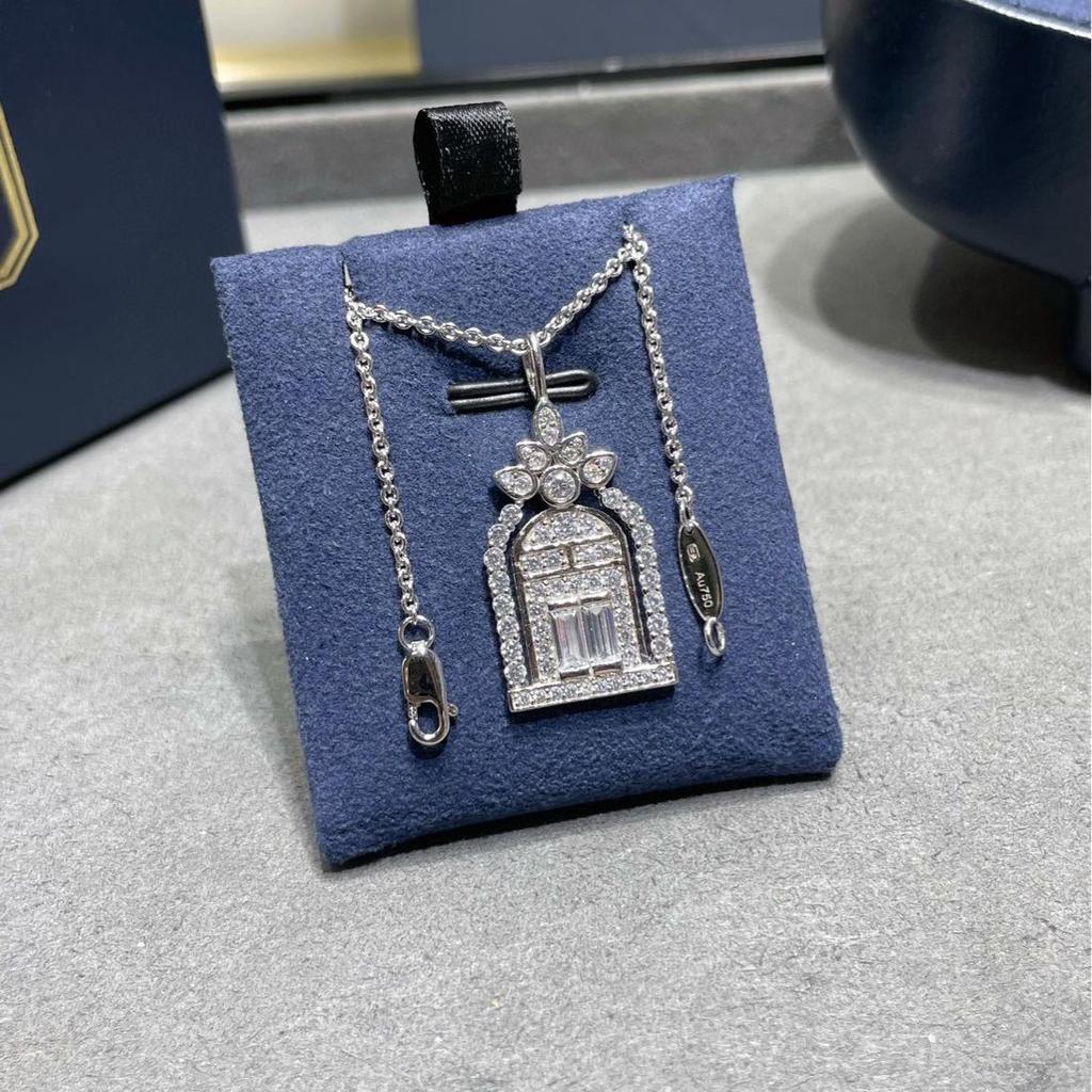 925 Sterling Silver Hai Rui's Birdcage Necklace Plated 18K White Gold Full Diamond Happiness Door Pendant Clavicle Chain