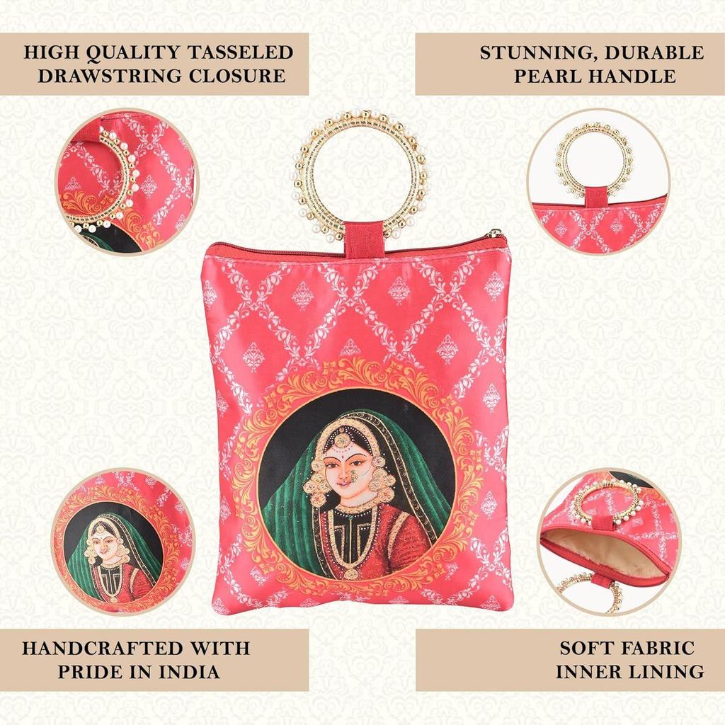 4 Pcs Silk Small Hand Bags for Women Stylish with Zip & Handle | Traditional Handheld Bags for Women | Ethnic Ladies Purse Handbag for Return Gifts