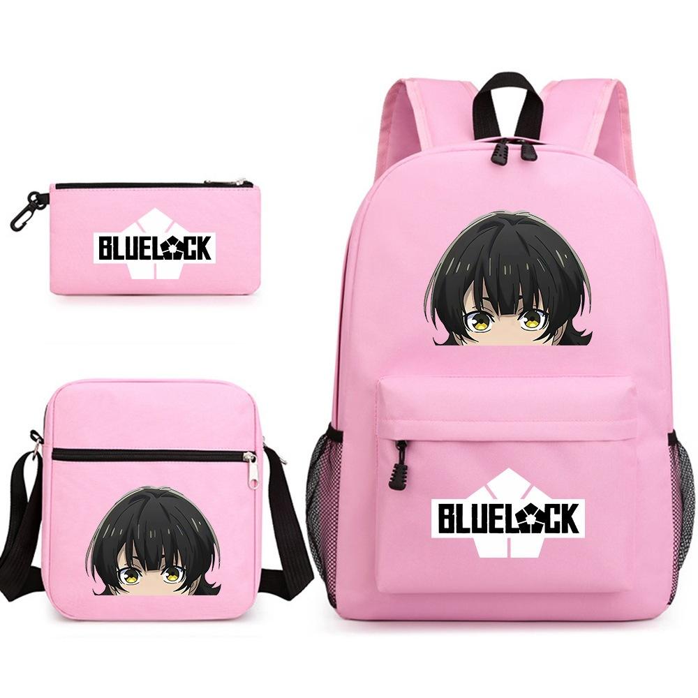 3 Piece School Backpack Set for Students Large Capacity Oxford Cloth Schoolbag with Shoulder Strap and Pencil Case