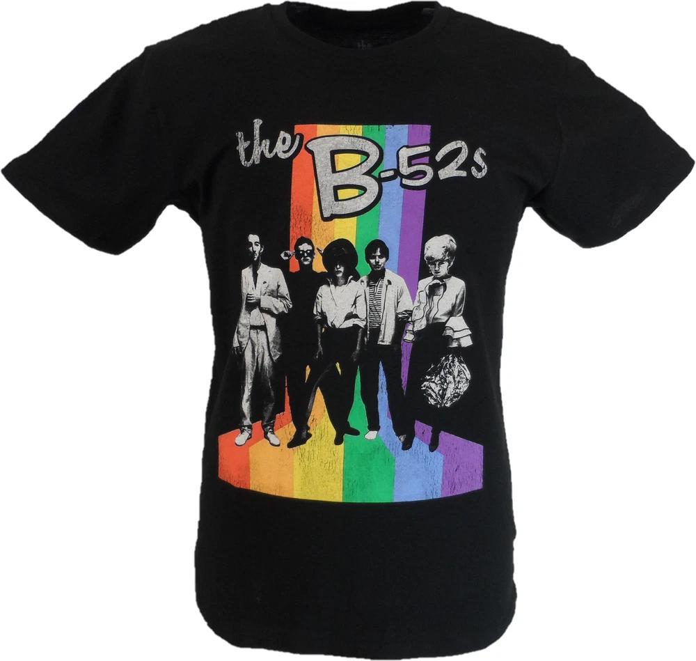 Unisexs Black Official The B52s Rainbow Stripes T Shirt S
