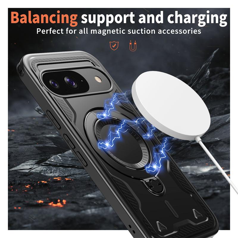 Militärischer Panzerschutz Handyhüllen Für Google Pixel 10 Pro XL Pixel Pixel 9 Pro XL 9A Magnetischer Metallring Drehbare Halterungsabdeckung