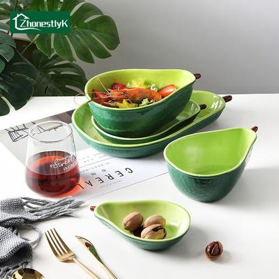 Ciotola da Insalata in Ceramica a Forma di Avocado Cartone Animato Ciotole per Zuppa Piatto per Frutta Snack per Famiglia Utensili da Cucina Accessori Stoviglie