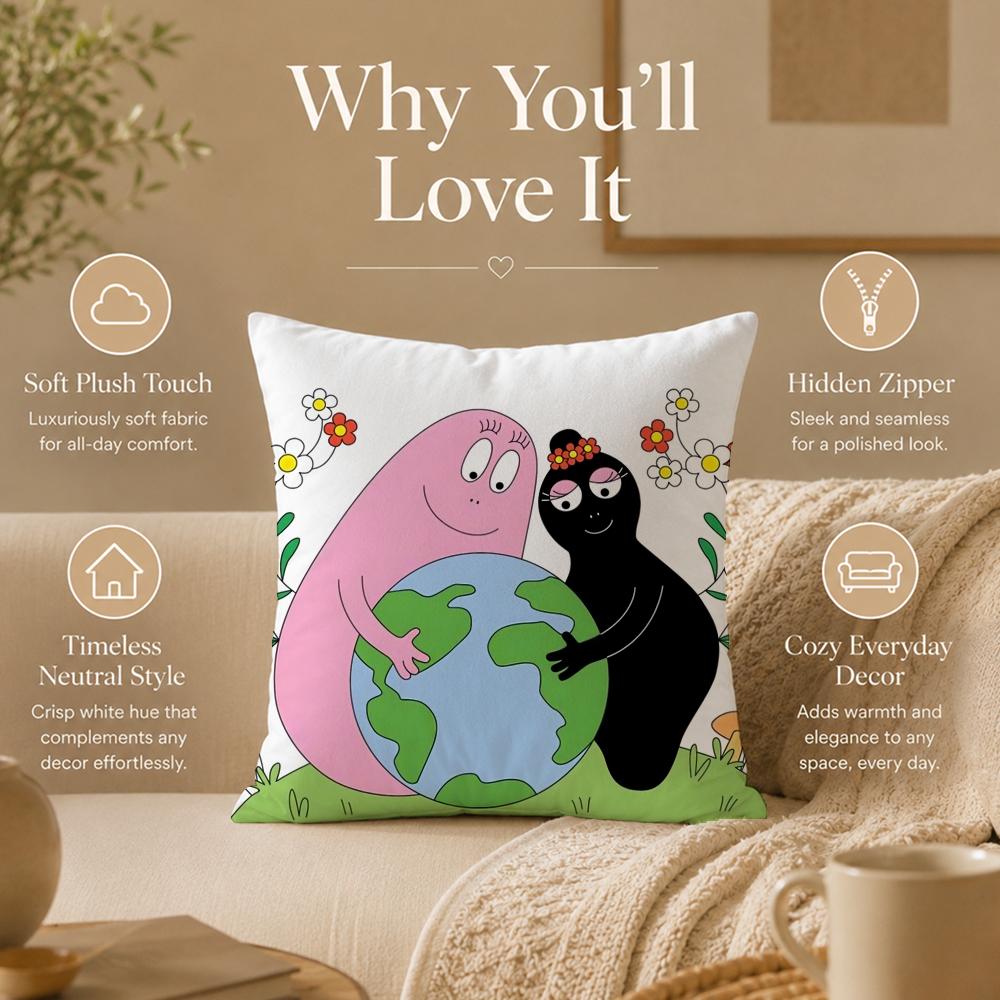 Cartoon B-BarbapapaS Cushion Cover Double-Sided Printed Pillow Cover Hypoallergenic Dust-Mite Proof