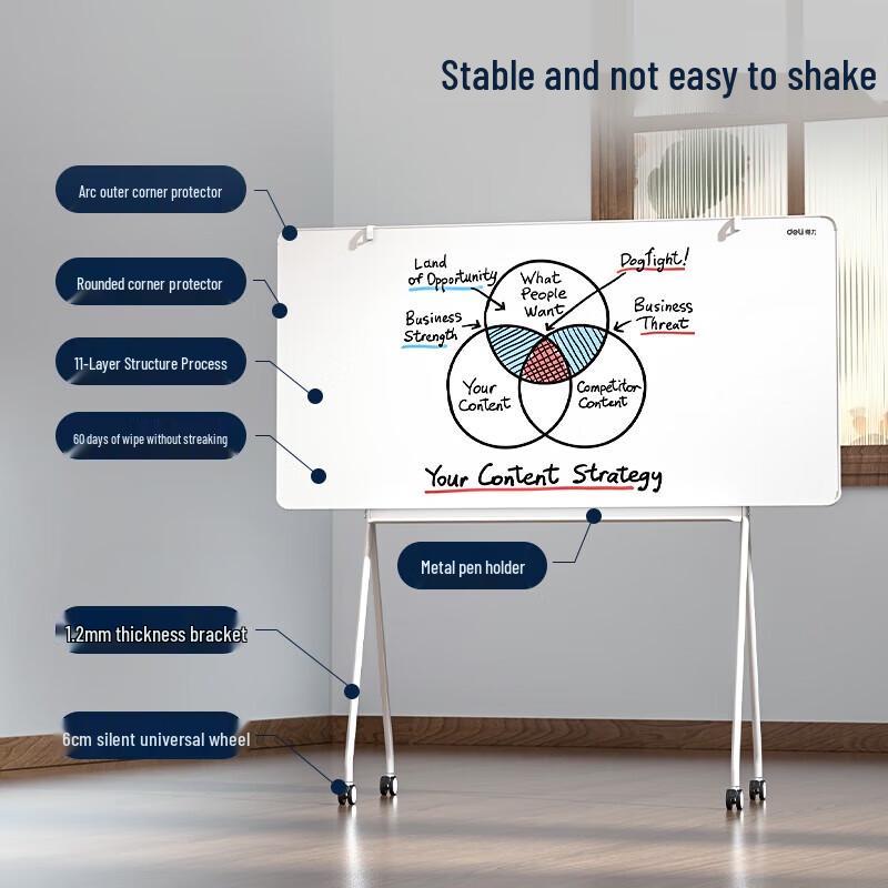 Deli 180x90cm Magnetic Mobile Whiteboard
