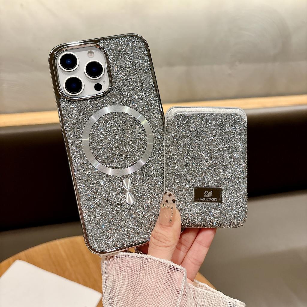 New Diamond Magnet for Apple 16 ProMax Phone Case for IPhone 15 Card Pack for Samsung S25 Ultra Plated Case
