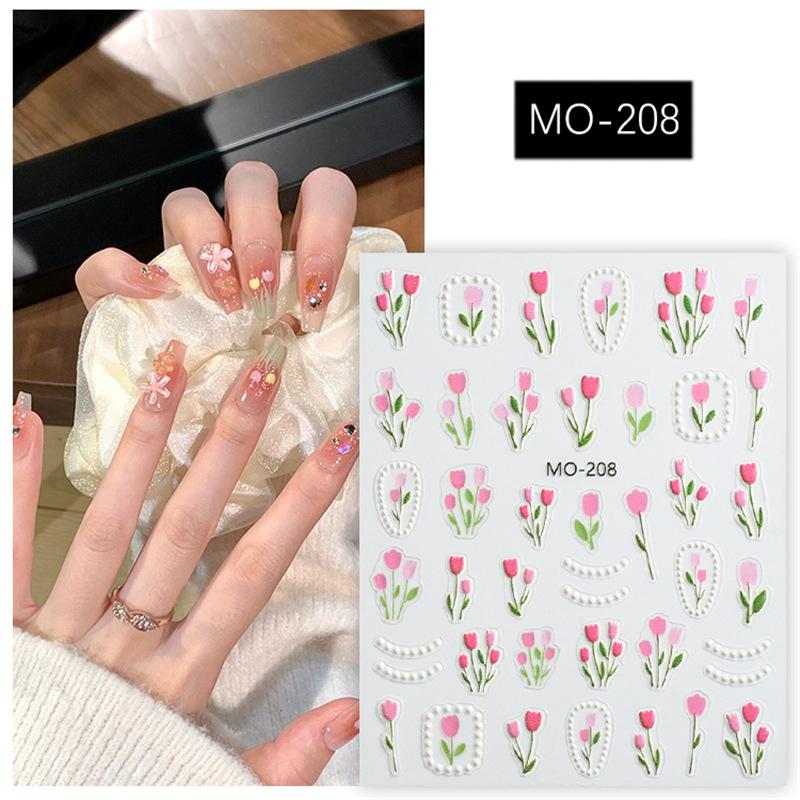 5D Blumen Nageltattoos Tulpen Design Frühling Blumige Blätter Selbstklebende Nagelaufkleber Kleine Frische Blumen Slider Maniküre Dekor