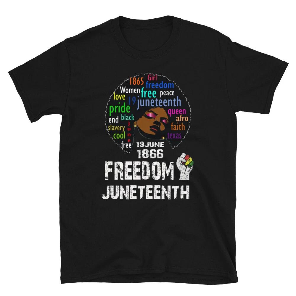 Juneteenth Melanin Black Women Natural Hair Afro Word Art T-Shirt L