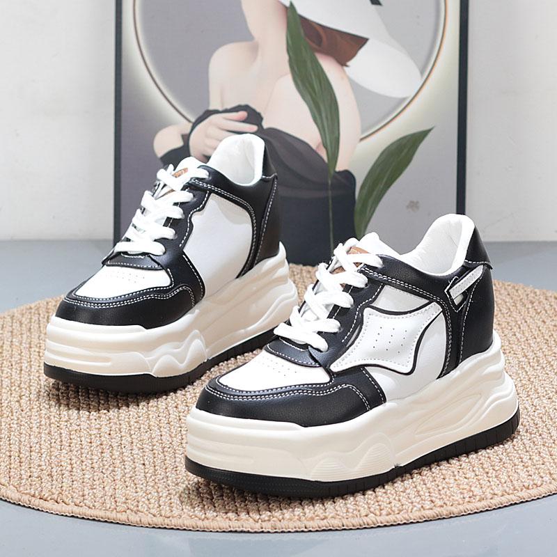 Fashion 8CM Microfiber Leather Vulcanize High Brand Flats Comfy Spring Autumn Platform Vulcanize Women Chunky Sneaker Shoes