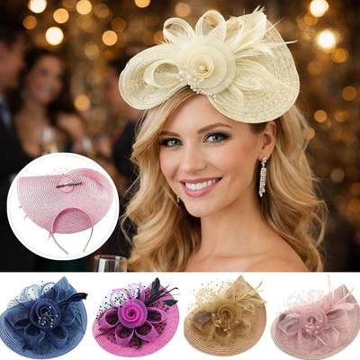 Fashion Mesh Ribbons Fascinator Caps Flower Feather Elegant Hair Drop Fascinator Hat Headwear Hair Accessories