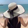 Korean Version of Straw Sun Hat, Foldable Women's Summer Bow Sun Hat, Vacation Big Along the Beach Straw Hat Big Brim