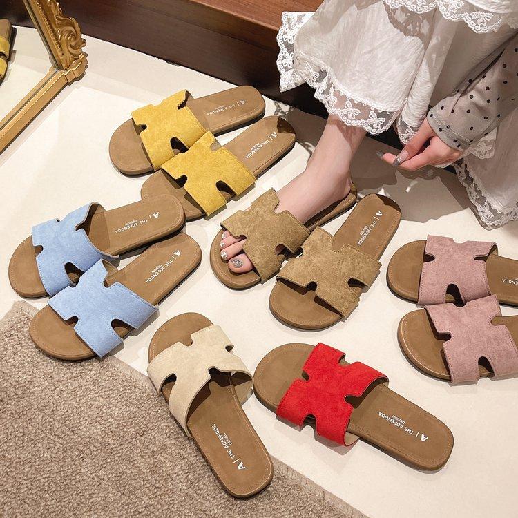 Lazy one-word slippers female outer wear summer flat-bottomed fairy style new with skirt seaside beach cool slippers