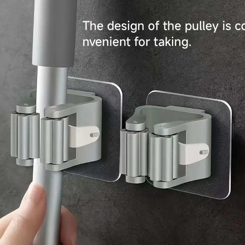 Mop Storage Storage Rack Bathroom Suction Hanging Pipe Traceless Mop Clip Broom Hanger Wall-Mounted Waterproof Mop Rack
