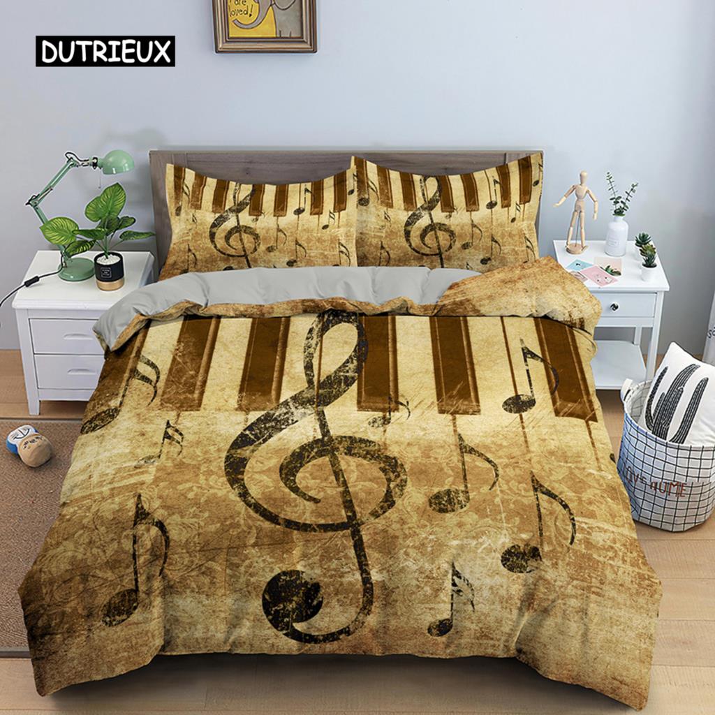 Music Bedding Set Piano Keyboard Music Note Duvet Cover Queen Size Bed Linen Comforter Microfiber Guitar Polyester Bedding Sets