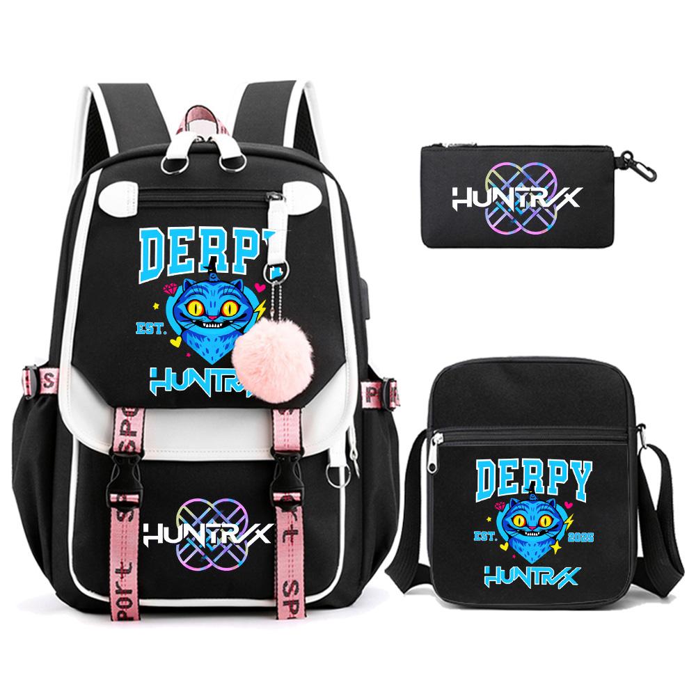 3Pcs/set Anime Kpop Demon Hunters Printed Backpack with Shoulder Bag Pencil Case for Teenager Girl Boy Bookbag Large Capacity Travel Bag Kid Gift