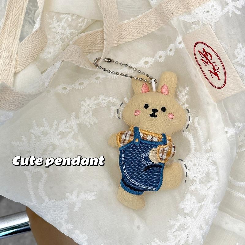Mini Cute Plush Animal Doll Keychain Ins Style Bear Rabbit Dog Stuffed Pendant for Backpack Car Key Hanging Ornament
