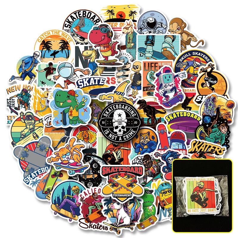 50 Coole Skateboard-Sticker, Personalisierte Cartoon-Balance-Car-Roller-Koffer-Gitarren-Auto-Graffiti-Sticker