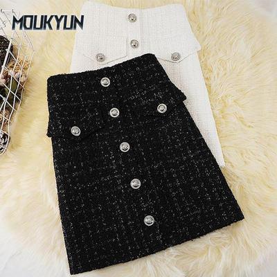 Woolen Plaid Skirt Female High Waist Mid-length Office Skirts
