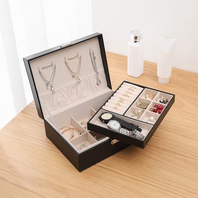 Doppelschichtige Schmuckschatulle mit Sicherheitsschloss, Mikrofaser-Leder, verstellbare Fächer, Schmucketui für Ringe