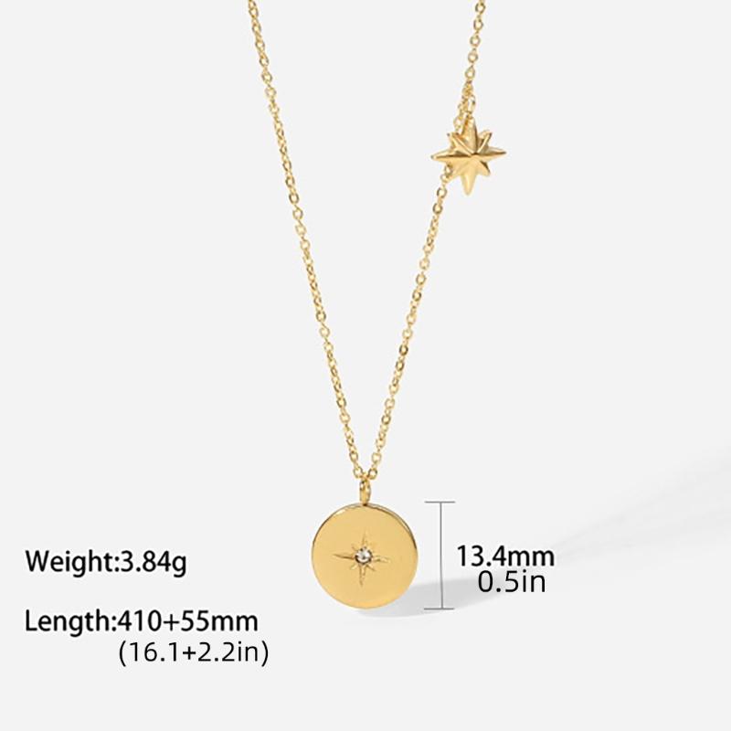 Stainless Steel Pendant Necklace Cubic Zirconia Charm Neckchain Unisex Clavicle Chain Gold Plated Waterproof Jewelry
