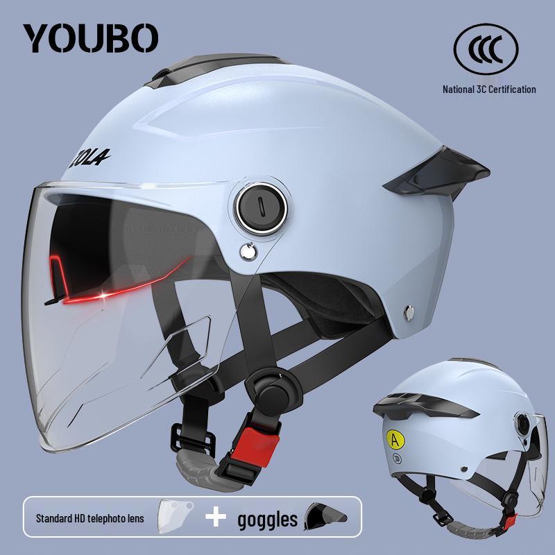 Dual Lens Electric Motorcycle Helmet for Men & Women - 3C Certified, Sun Protection, Half Helmet for Electric Scooters
