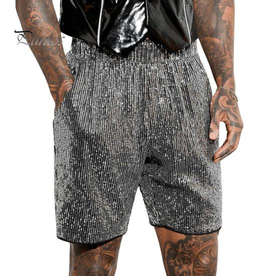 

Мужские повседневные шорты средней посадки с эластичной резинкой на талии, длиной до колена, с карманами, блестящие пайетки, свободные шорты XL серебряный