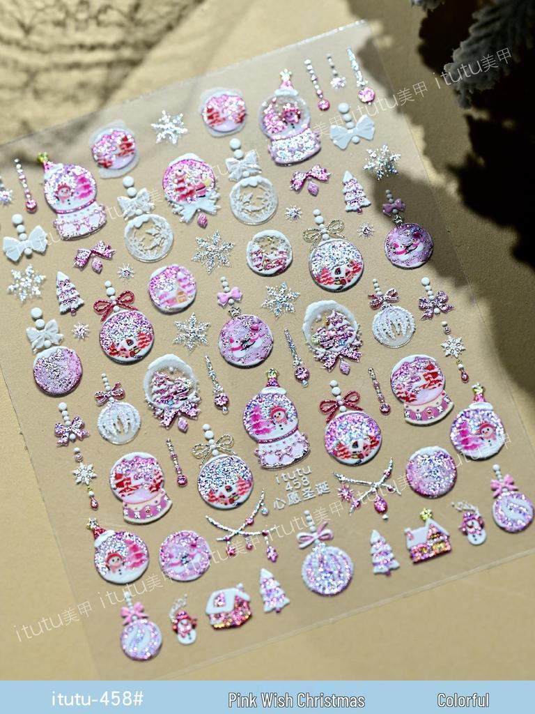 Itutu Christmas Nail Stickers: Colorful Trees, Wreaths, Snowflakes & Bows. Self-Adhesive, Hot Stamping Design for Festive Fingertips.