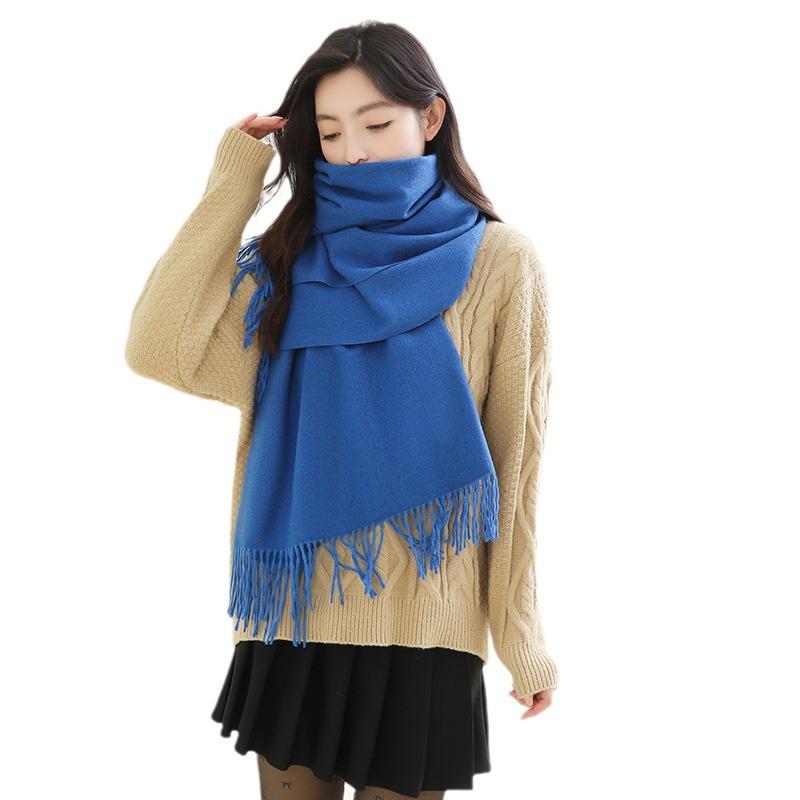 High-End Wool & Cashmere Solid Color Scarf/Shawl: Versatile Korean Style for Women - Autumn/Winter