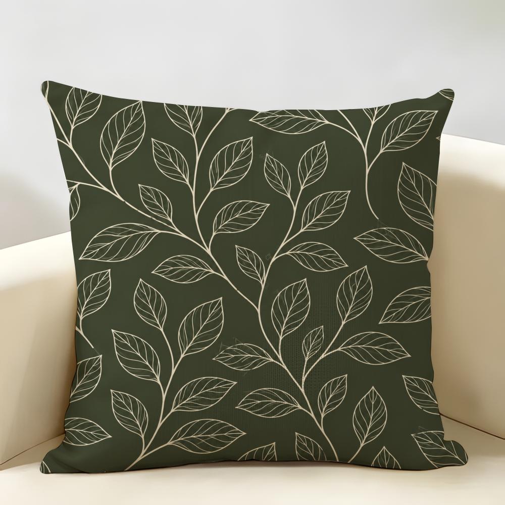 Neutral Line Leaf Botanical Cushion Cover Durable Hypoallergenic Organic Linen Short Pillow Cover Washable