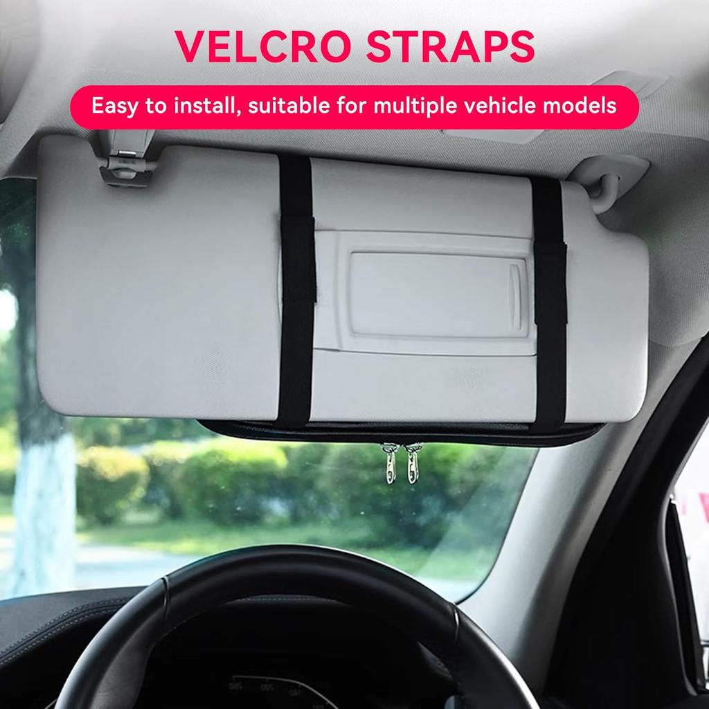 Car Sun Visor Organizer, Multi-Pocket PU Leather Sunglass Holder And Storage Pocket With Net Zipper, Card Sleeve Pocket Organizer, Auto Interior