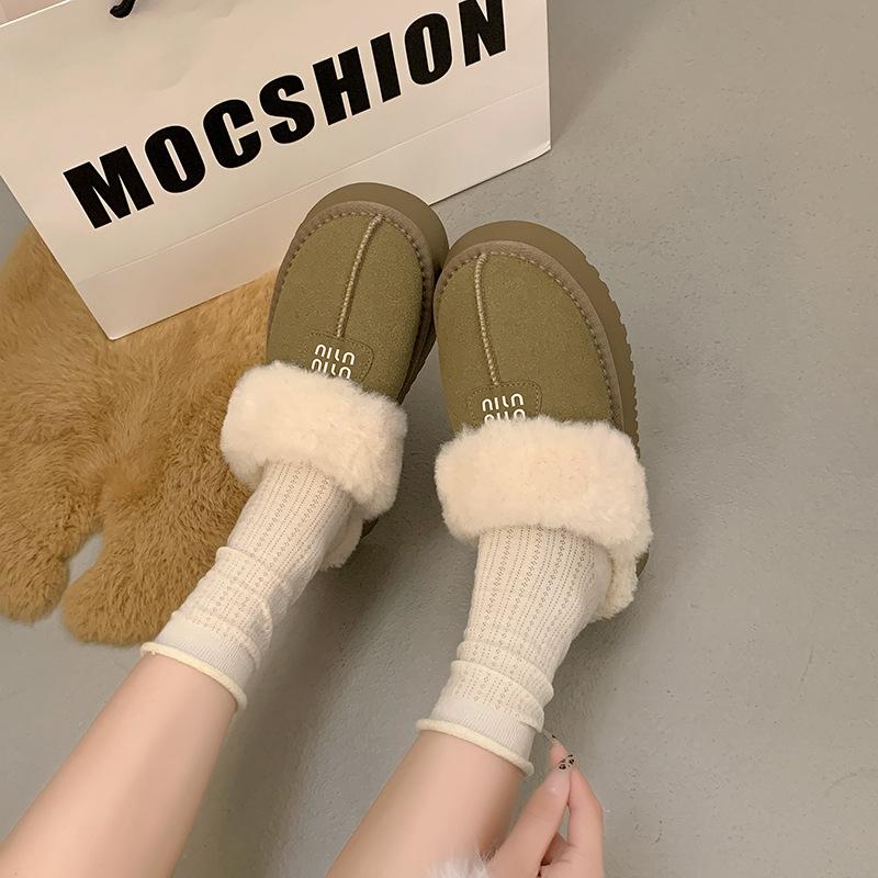 Women's soft bottom large size thickened winter warm fur one padded lining ankle boots non-slip Baotou cotton fur slippers