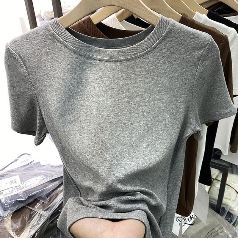 

Женская облегающая футболка с круглым вырезом 2024 года — эластичная, прошитая и универсальная для лета M (Weight 80-100 Jin)