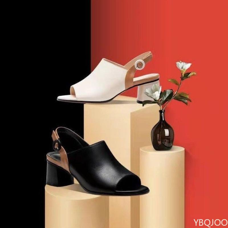 Fashion Fish mouth empty Sandals Color block single buckle Women's Shoes New Outdoor Versatile Sandal Fashion comfort thick heel shoes