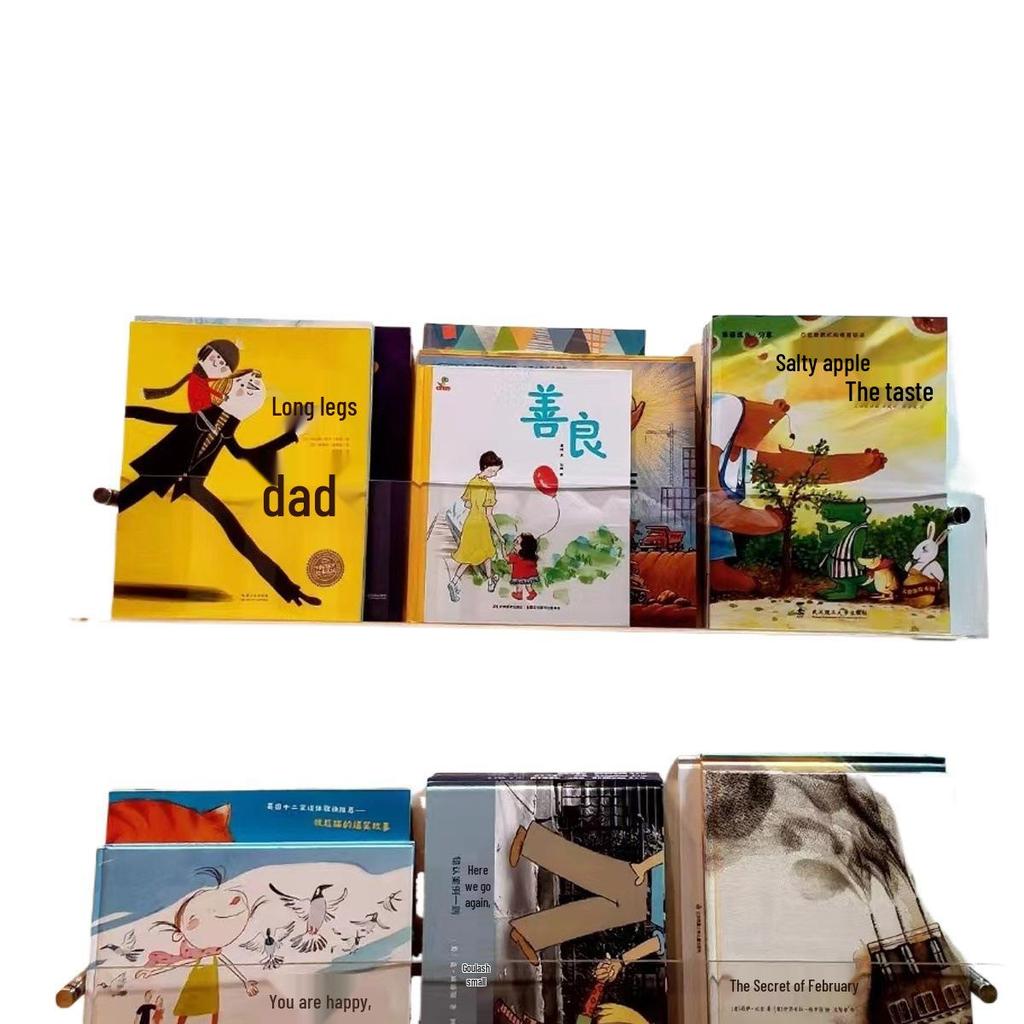 Acrylic Wall-Mounted Transparent Bookshelf for Children's Books and Magazines, Punch-Free Display Rack.