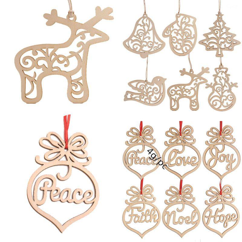 6pcs Christmas Decoration Wooden Pendants Unique Xmas Tree Hanging Ornament Collection