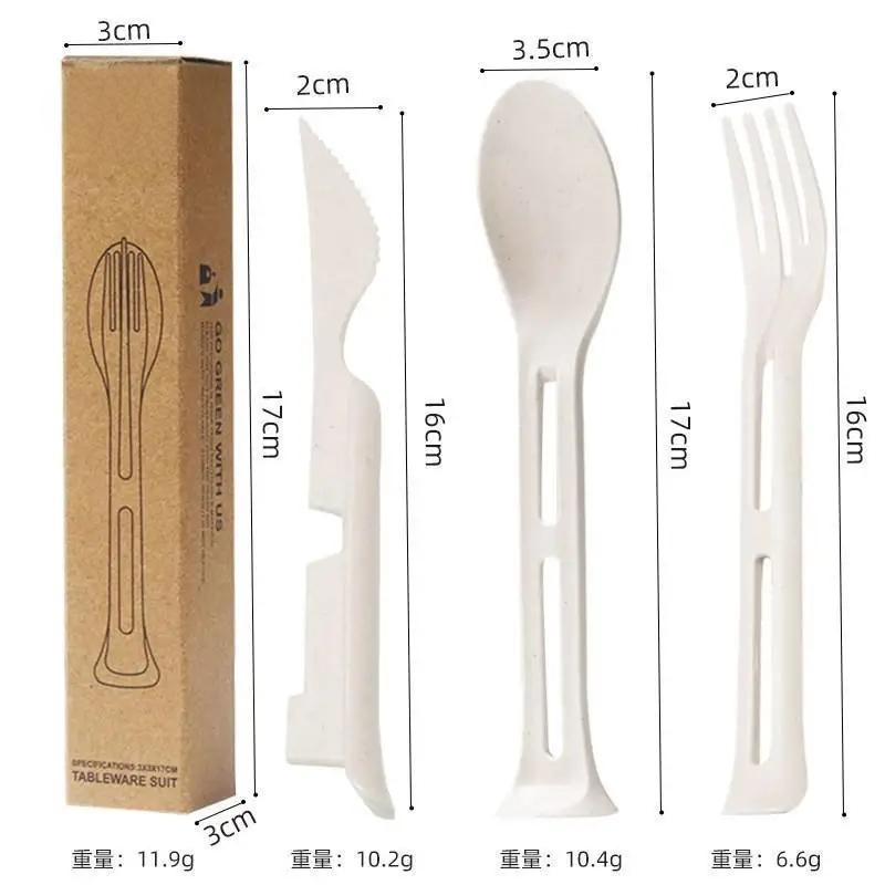

Camping 3PCS Portable Tableware Set Wheat Straw Dinnerware Detachable Cutlery Travel Tableware Picnic Dinnerware Set бежевий