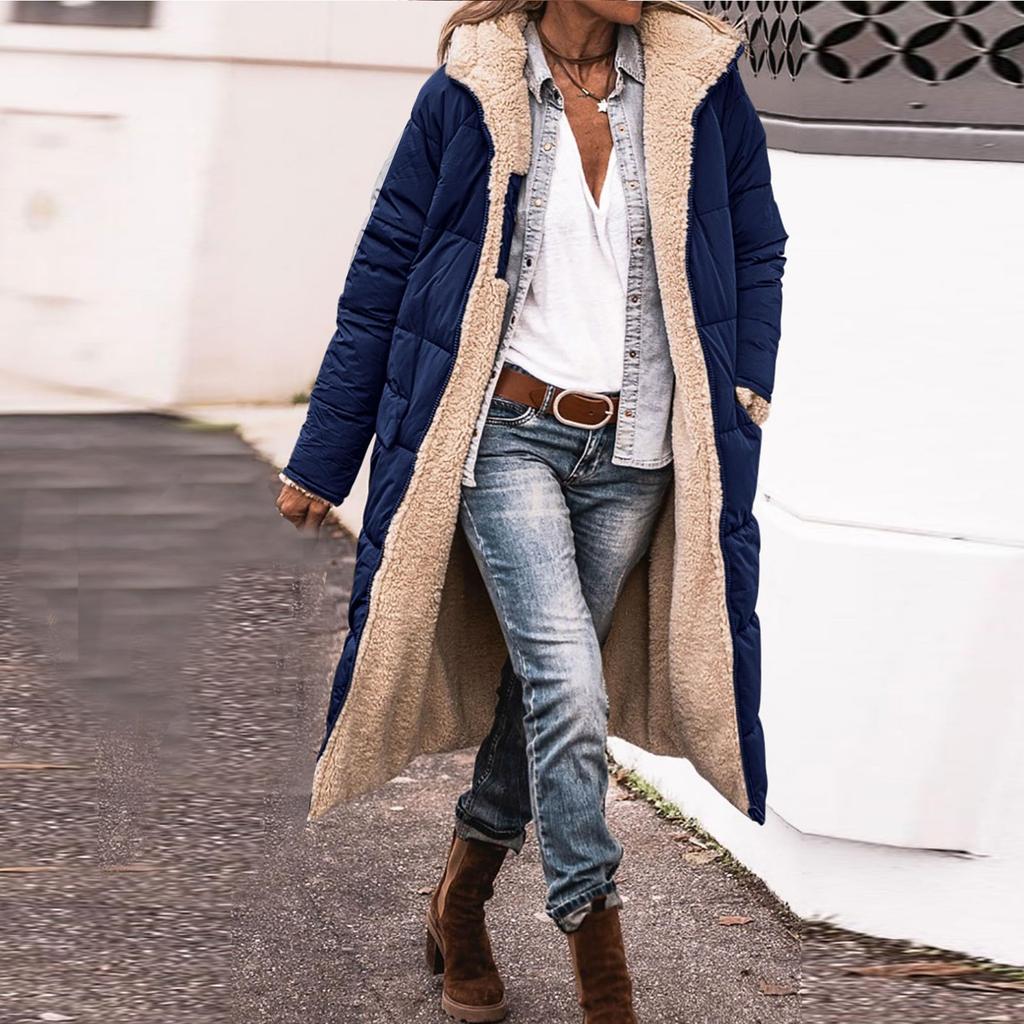 Giacca con cappuccio lunga da donna con giunture su due lati