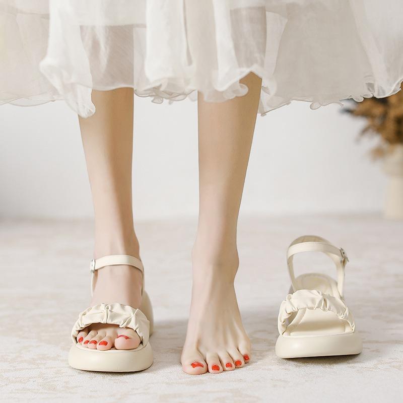 thick-soled open-toed sandals women's new summer casual one-word thick heel soft-soled Baita beach high heels