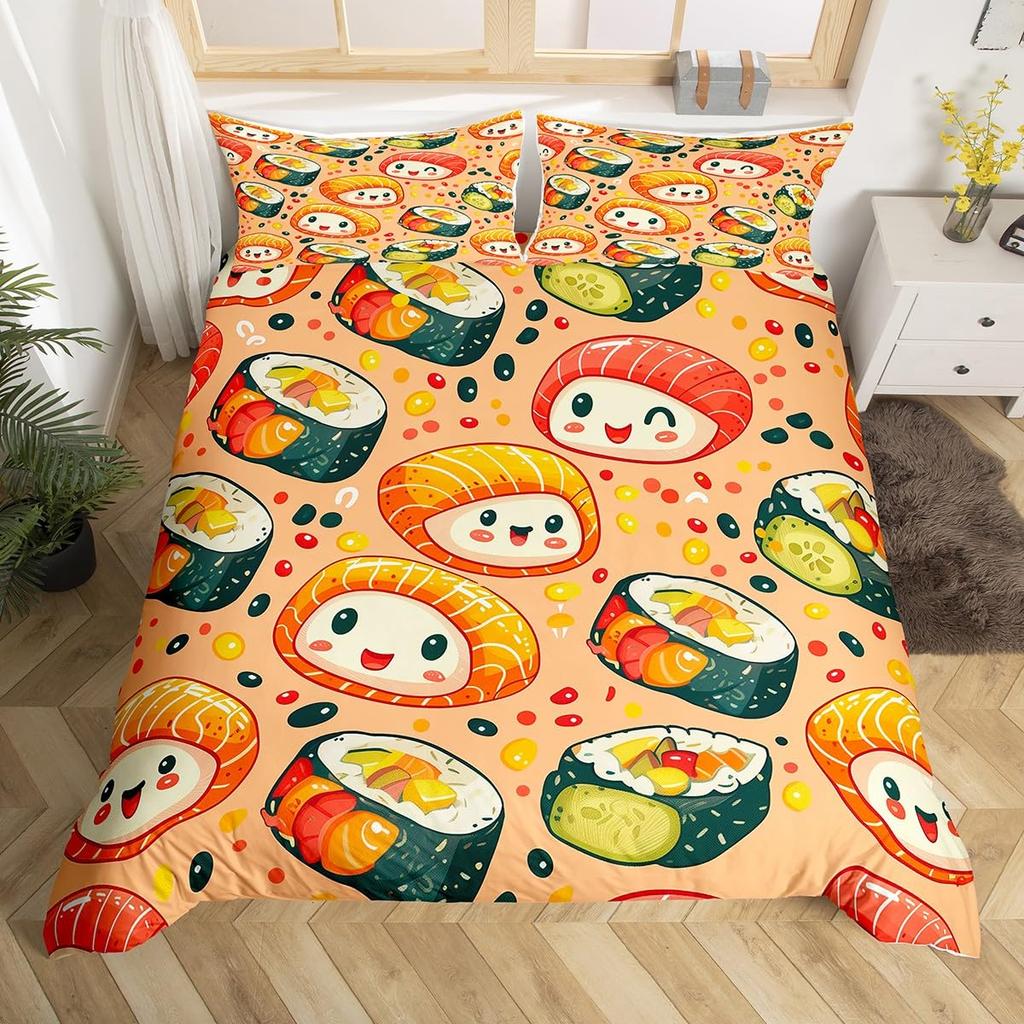 Sushi Duvet Cover Sets For Kids Boys Girls Lightweight Down Quilt Covers Bedroom Decor 2 Pillowcases 1 Duvet Cover No Comforter