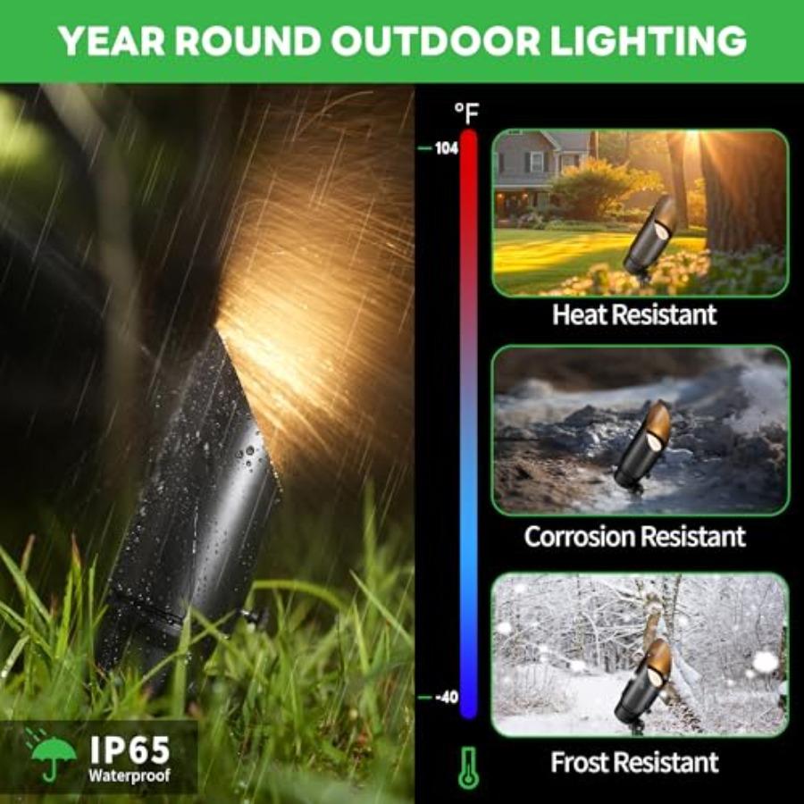 Landscape Spot Lights Outdoor 12V Adjustable Waterproof All Metal Wired Aluminum Black Accent Lights Warm Cool White 12 Pack fo