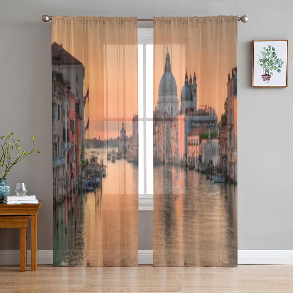 Canal Grande w Wenecji Tiulowe Przezroczyste Zasłony do Salonu Pokoju Sypialni Dekoracja Kuchni Woal Organza Zasłony