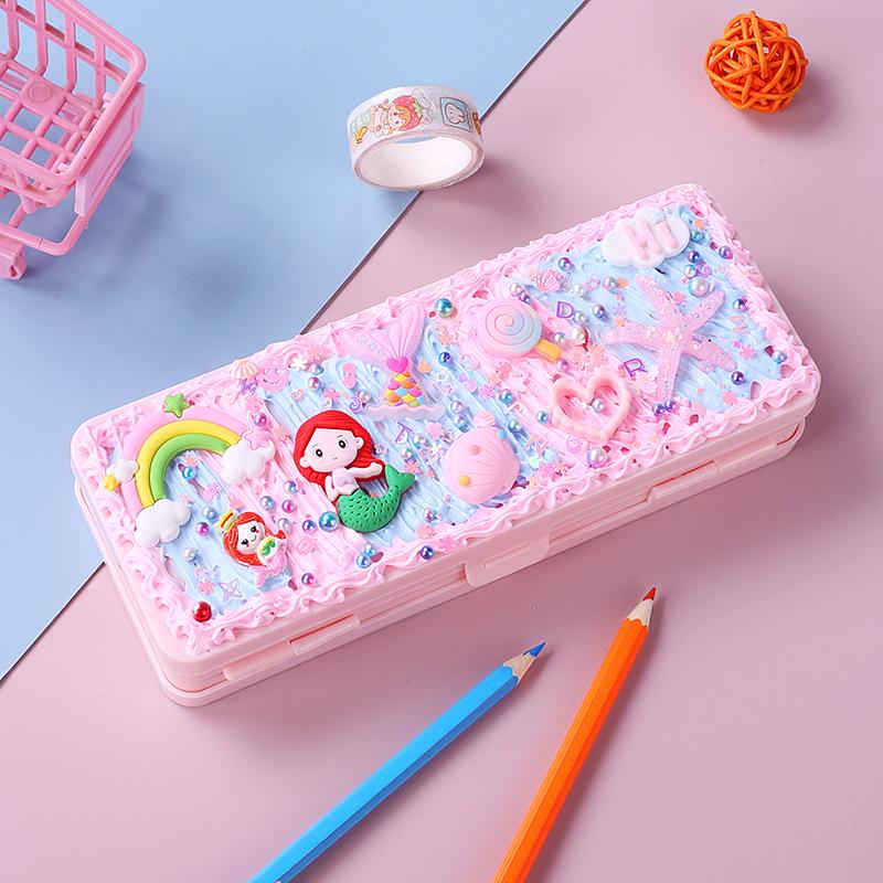 Dvoupatrový penál: Dětský DIY Ručně vyráběný krémový lepidlový obal pro žáky základních škol - Narozeninový dárek