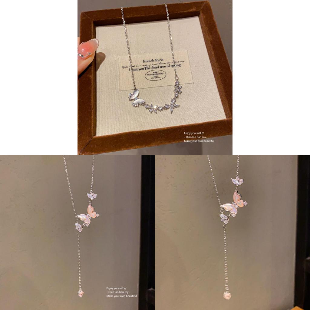 Halsband med hänge i rostfritt stål med djurmotiv, zirkonia och fjärilsdesign för kvinnor