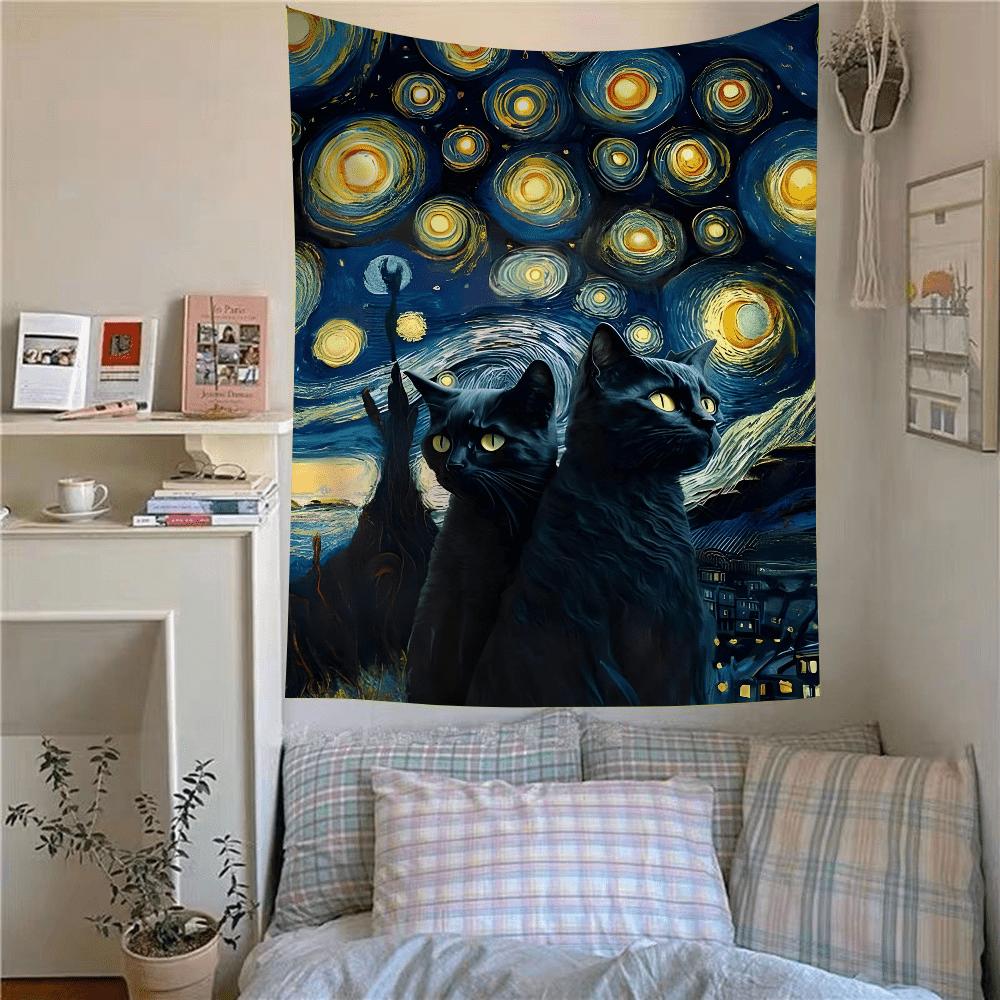 

Starry Night Cats Tapestry Artistic and Mystical Wall Art for a Magical Enchanting and Uniquely Charming Decor Statement 74x94cm(29x37in)