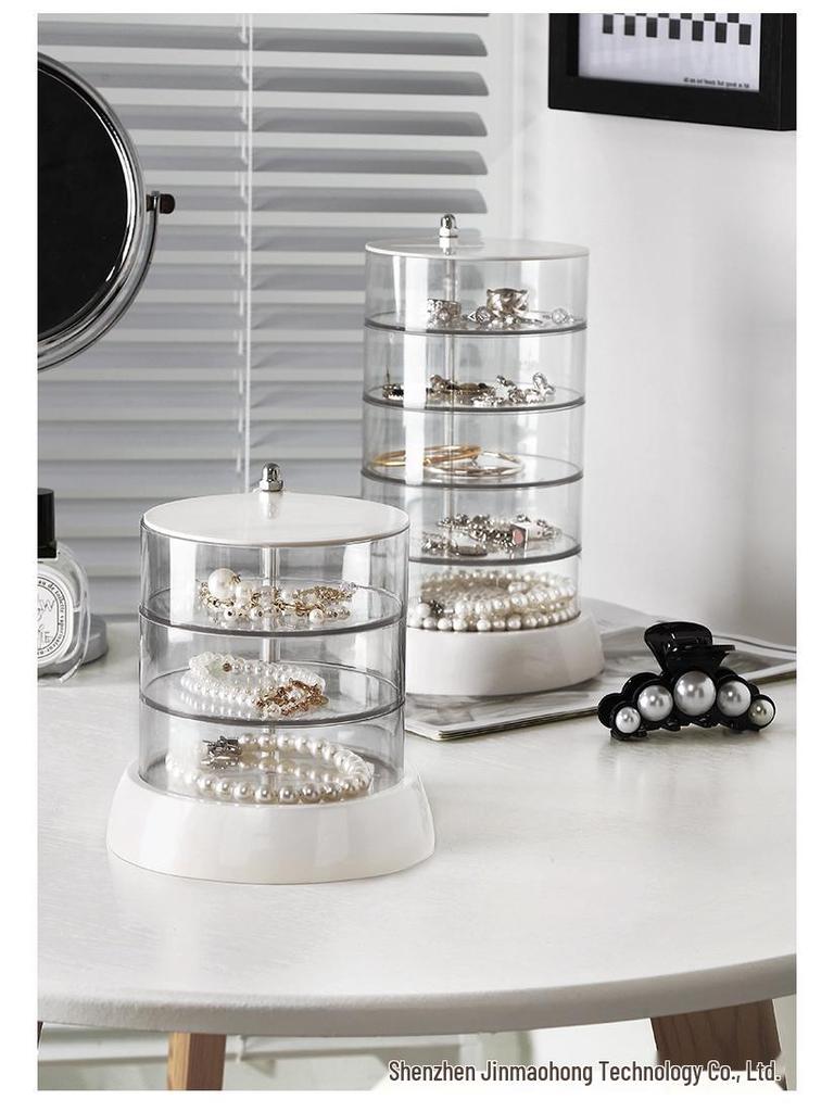 Rotating Transparent Jewelry Storage Box for Earrings, Necklaces, and Hair Accessories