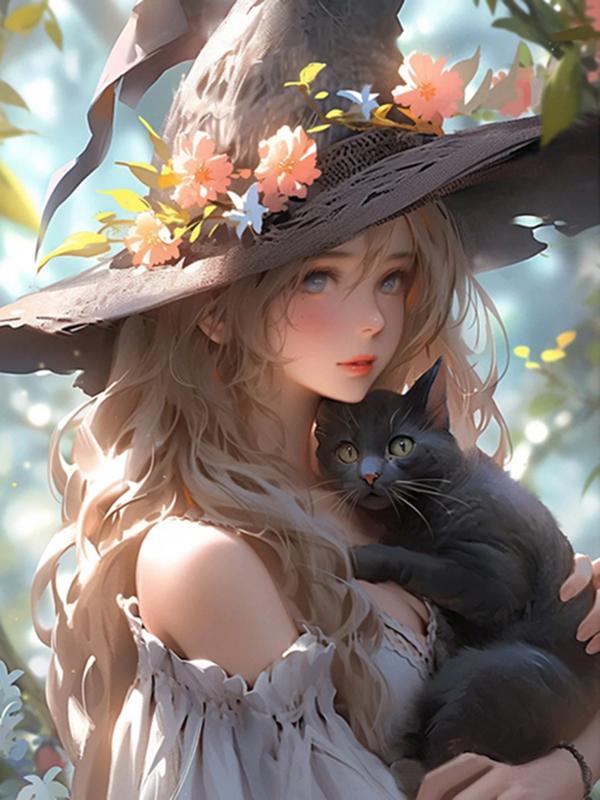 Kittens And Cute Little Girls Personality DIY Full Drill Diamond Decorative Painting