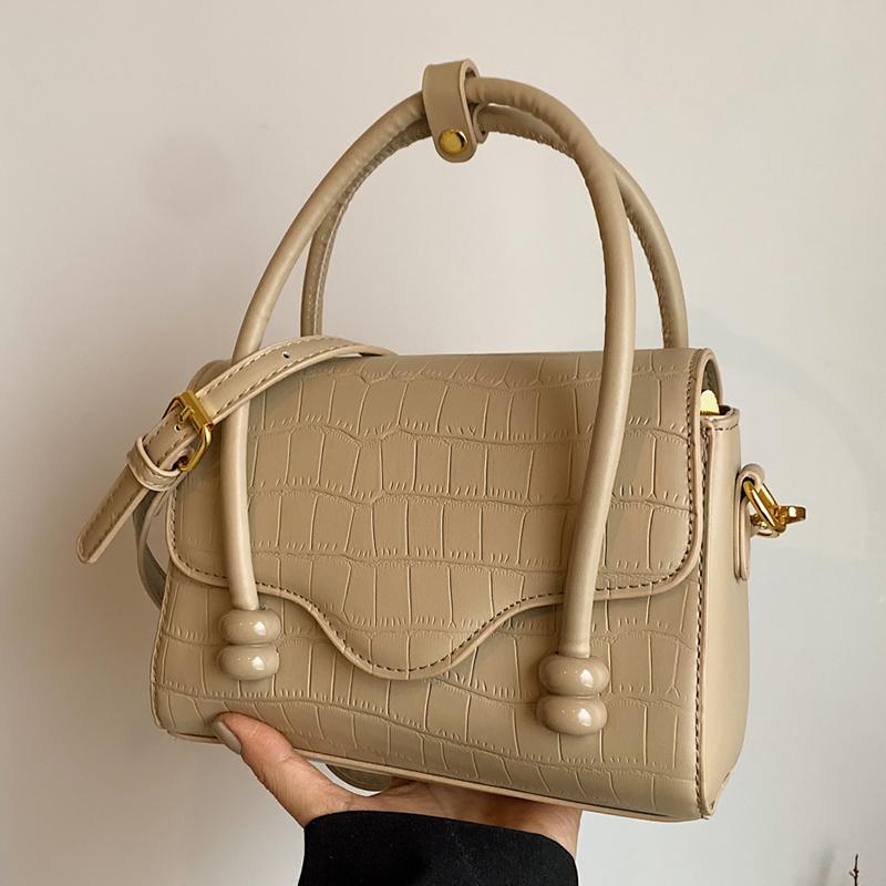 Stone Pattern PU Leather Handbags for Women Monochrome Female Shoulder Bags White Pink High Quality Fashion