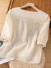 Embroidered Cotton Linen Short Sleeve Chinese Blouse for Women - Loose, Slimming, and Versatile