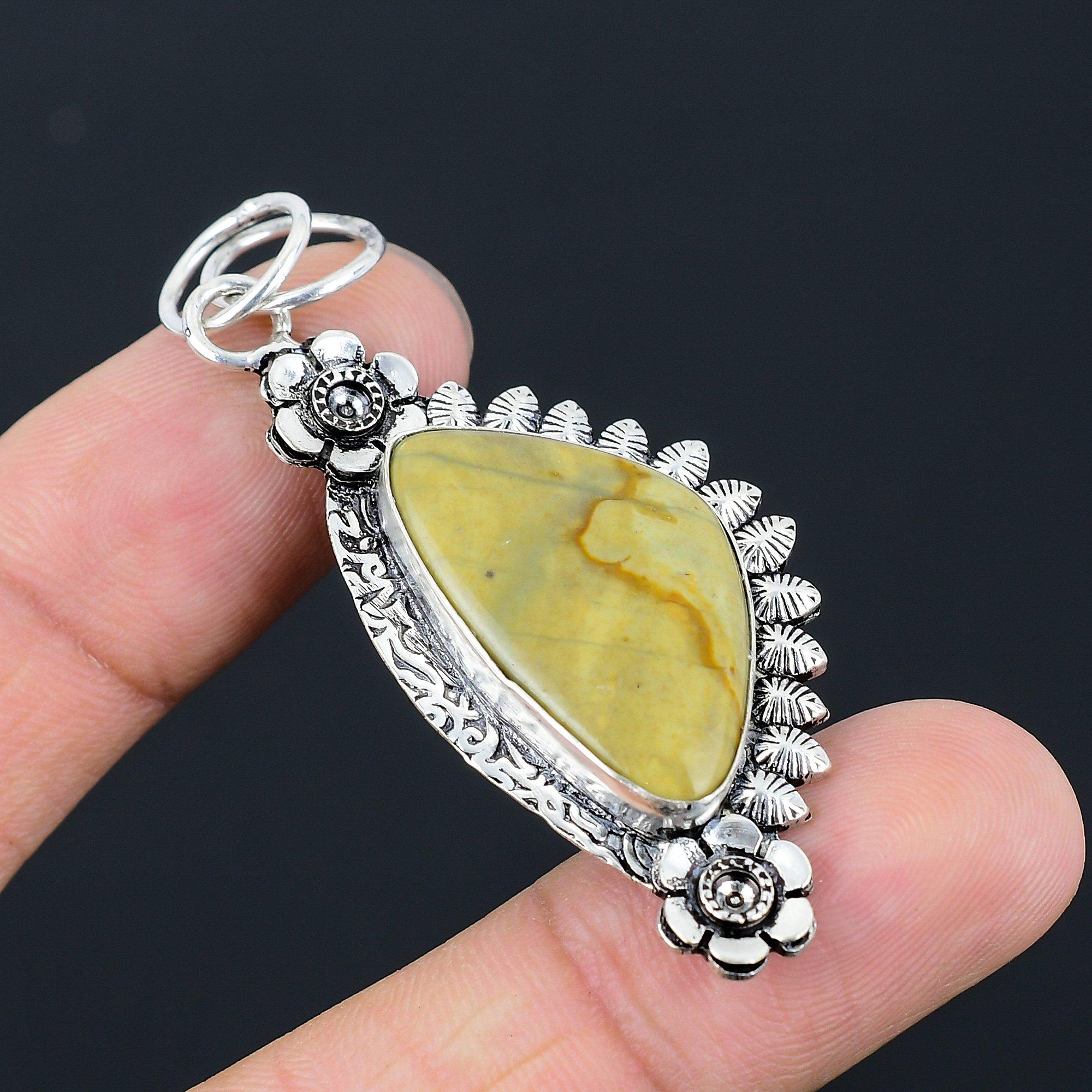 

Gift For Her 925 Silver Natural Polychrome Jasper Gemstone Pendant Flower